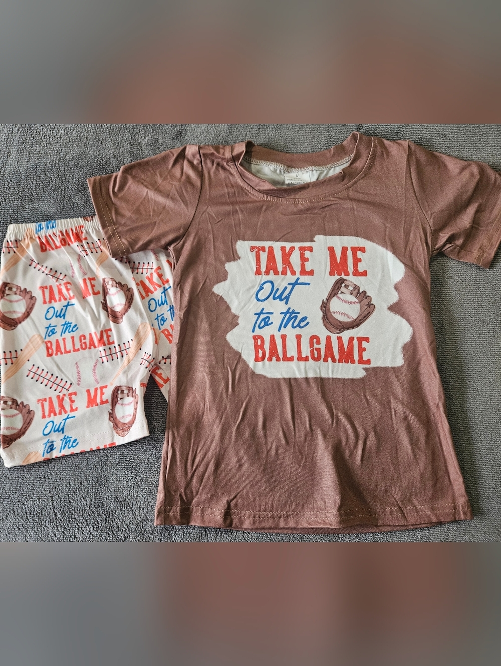 Kids 'Take Me Out to the Ballgame' Brown Short Sleeve Set